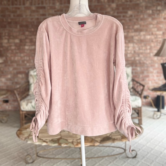Vince Camuto Top Pink Velour Ruched Tie Sleeve M Chic Party Trendy - Picture 3 of 11